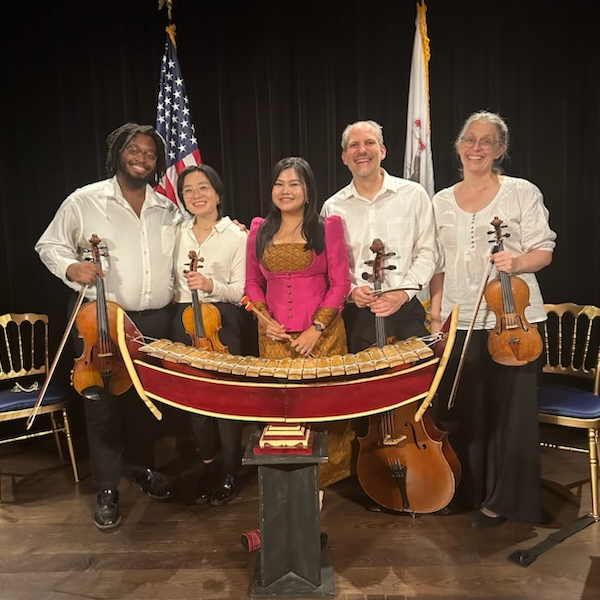 Nisa Pov and the Crossing Borders Music string quartet at the Governor's Mansion